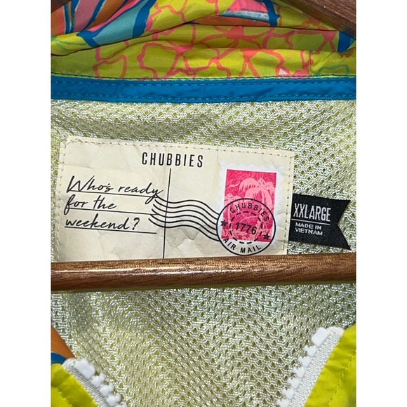 Chubbies Mens Packable Windbreaker Jacket Blue Yellow Tropical Floral XXL Anorak - Picture 3 of 6